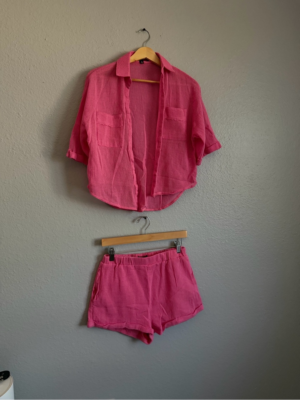 4SI3NNA Pink Two Piece Lounge Set XS Waffle Knit Button Shirt & Shorts